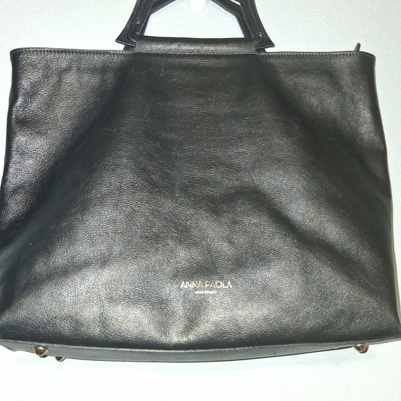 Anna Paola Black Leather Tote Bag - Picture 2 of 7